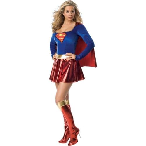 Deluxe Halloween Supergirl Costume Adult Women Superhero Superwoman Fancy Dress