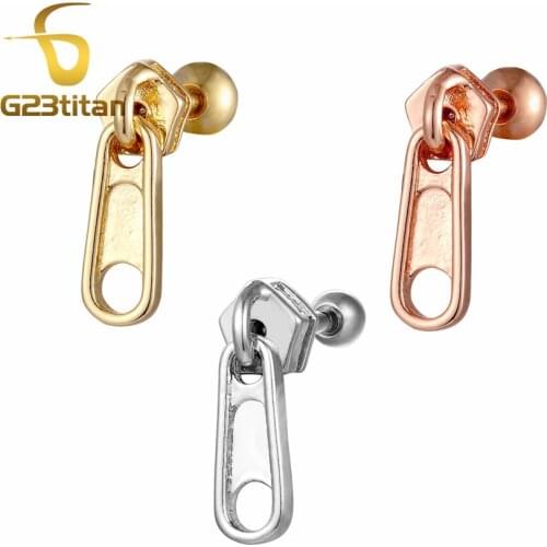 G23titan 2019 Hot Zipper Ear Stud for Ear Helix Piercing Earrings Cartilage Lobe Earring Ring Rock Women Men Body Jewelry