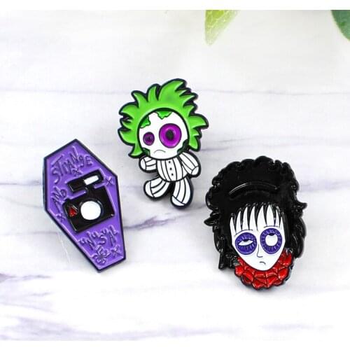Funny Weird Doll Brooch Spider Web Size Eye Sad Girl Green Bandage Monster STRANGE Coffin Enamel Pin Personality Badge Jewelry