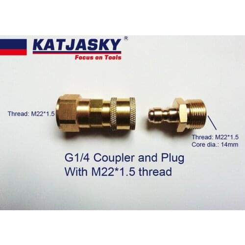 G1/4 coupler and plug with thread M22*1.5*14mm/15mm high pressure gun quick release chuck hose connector