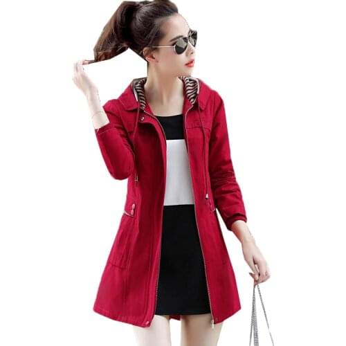 Spring Autumn Women Trench Coat 2021 New Fashion Hooded Outerwear Plus Size Slim Casual Tops Cotton Windbreaker Female Coats