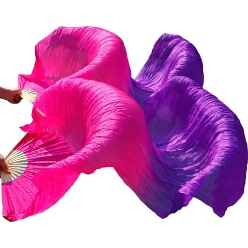 High Quality 100% Silk Veils Dance Fans 1 Pair Bamboo Ribs Long Silk Belly Dancing Fans Gradient Rose + Purple Can be Customized