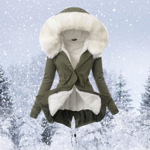 Ladies Winter Faux Fur Lining Hooded Long Sleeve Thicken Plus Cashmere Overcoat For Gonging Out New 2021