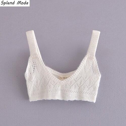 Splend Moda 2021 Summer New Sexy V-Neck Chic Hollow Out Crop Top Women Solid Color Camisole Casual Fashion Female Pullover