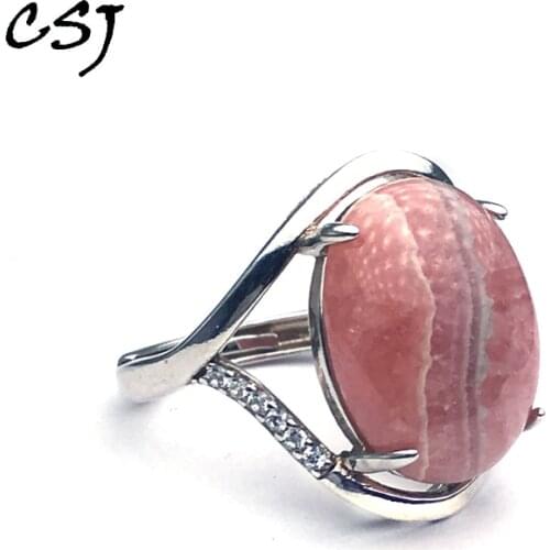 CSJ Natural Rhodochrosite Rings Sterling 925 Silver Red Gemstone Rhodonite Fine Jewelry for Women Lady Party Gift