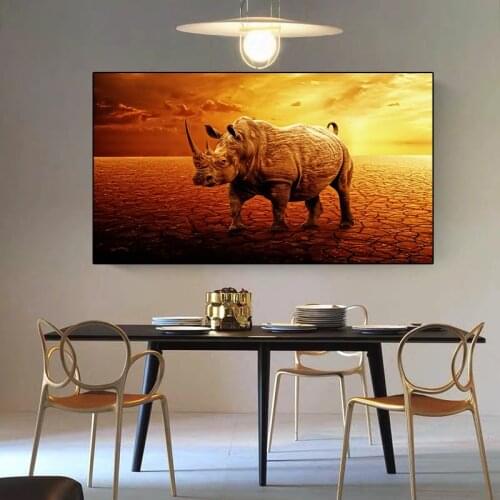Animal Rhino Canvas Painting Modern Animal Landscape Poster Print Wall Art Picture Nordic Simplicity Living Room Home Decoration