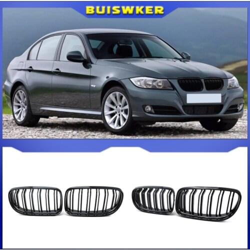 Dual Slat Kidney Grille Gloss Black for BMW E90 3 Series Sedan LCI 09-11 Double Slat Sport Style Gloss Black 1 Pair