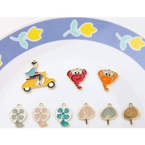 10pcs Cute Cartoon Earrings For Women Children Life Fun Electric Fan Crab Cycling Girl Pendant Diy Handmade Earring Material