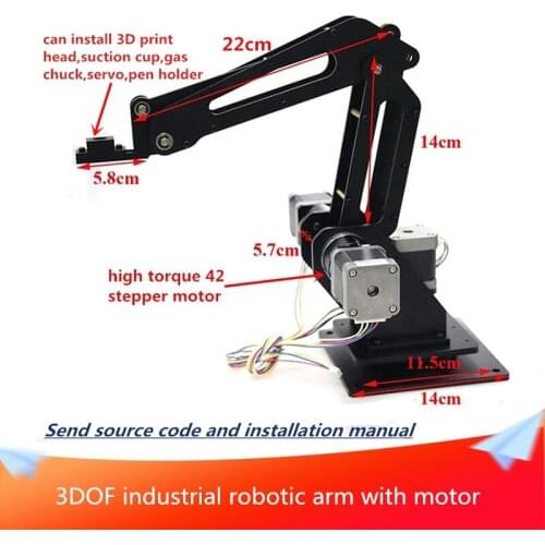 3DOF Industrial Robotic Arm Manipulator Robot Arm+Motor 3 Axis with Full Metal Frame for 3D Printer Writing Color Recognition