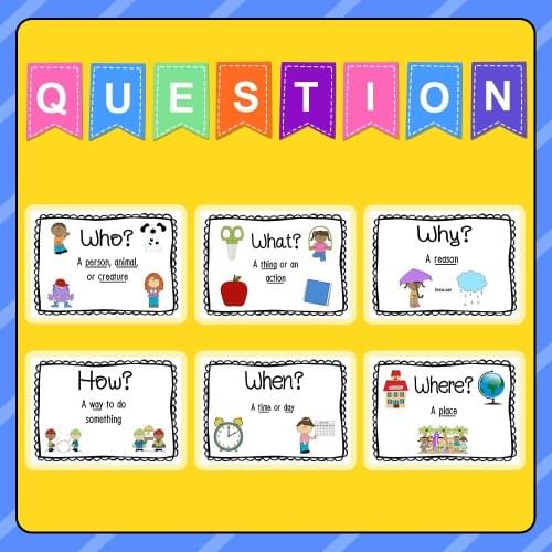 6Pcs/Set Questions Word English Flash Cards Learning Educational Toys For Children Kids Montessori Classroom Decoration Poster