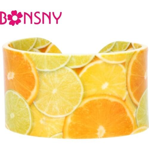 Bonsny Acrylic Summer Plenty Lemon Orange Bangles Bracelets Fashion Craft Fruit Jewelry For Women Girls Ladies Accessories Bulk