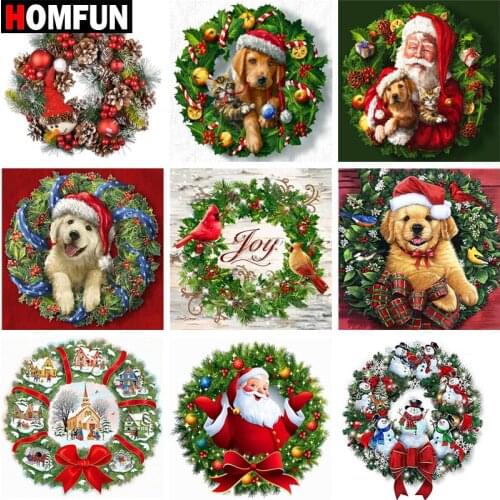 HOMFUN Full Diamond Painting "Christmas Wreath Snowman" Resin Drill Embroidery 5D Diy Diamond Painting Handmade Cross Stitch