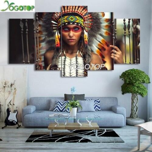 Diy Diamond Painting cross-stitch Indian Feather Girl 5D Full Drill Mosaic Diamond Embroidery puzzle Home Decor 5 Pieces ML1212