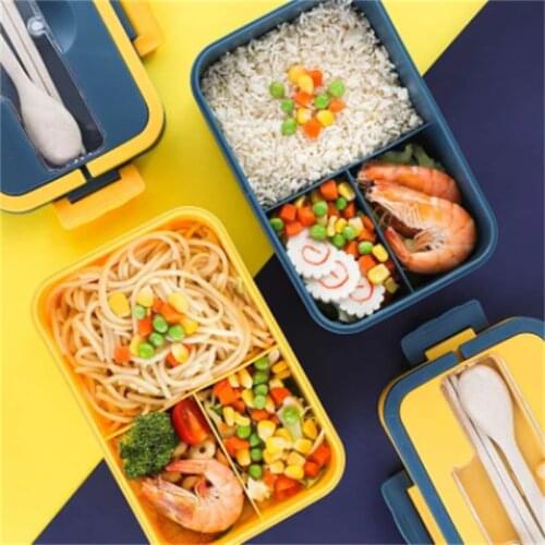Bento Box Japanese Style For Kids Straw Material White Collar Worker Food Container Wheat Leak-Proof Square Lunch Box With Compa