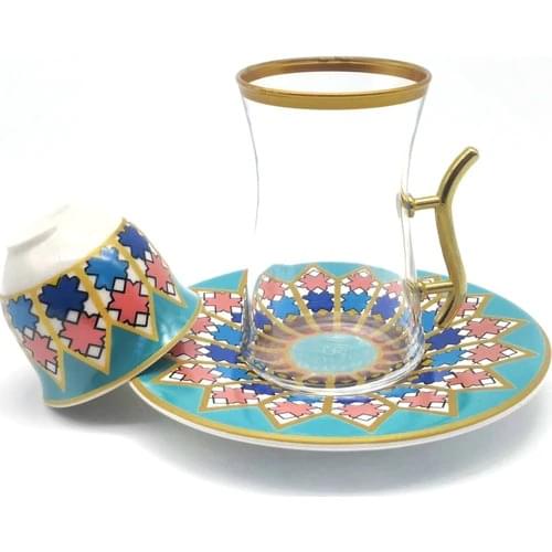 DOLBOVI Özcam 18 Piece Plate Patterned Tea Team 6 + 6 + 6 18 PCS teaware cup tea handmade bowl beautiful mugs turkish tea set vintage Saucer creative Latte Cup free shipping products service coffee Weights undefined ku