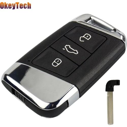 OkeyTech 3 Buttons Smart Car Key Shell Case For Volkswagen VWw Passat B8 New Magotan B5 Skoda A7 Variant Auto Insert Key Blade