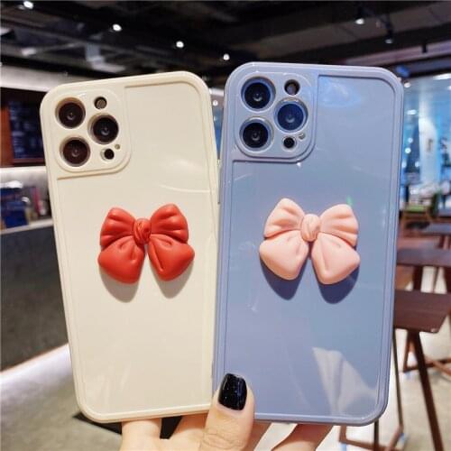 Gimfun Korea Style Cute Bowknot Phone Shell for iPhone 11 12 Mini Pro Max XS Max X XR 7 8 Plus Soft Tpu Simple Glossy Cover