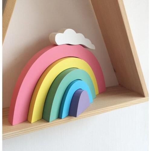 Wooden Rainbow Nursery Room Decor Kids Room Rainbow Decor Building Blocks INS Nordic Home Decoration Baby Toys Rainbow Blocks