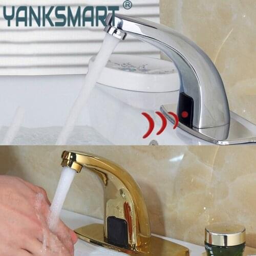 Automatic Sensor Faucet Gold Chrome Finished Deck Mounted Stainless Steel Bathroom Wash Basin Touchless infrared Faucet