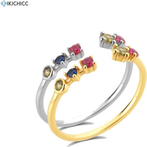 KIKICHICC 100% 925 Sterling Silver Open Rainbow CZ Colorful Resizable Rings Adjustable Wedding Luxury Jewelry Circle For Women