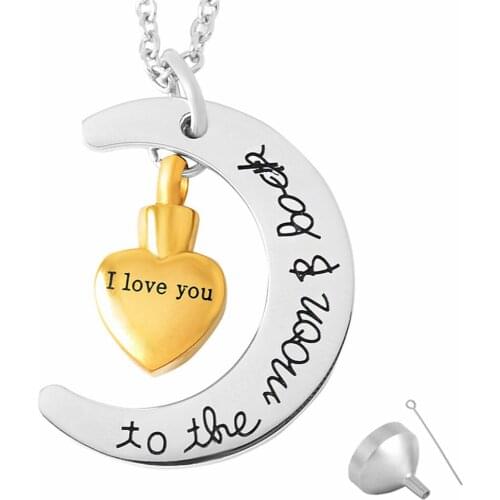 9497 Moon and Heart Urn Necklace - Keepsake Memorial Cremation Jewellery Urn Ashes Holder Vial Ashes Jewellery