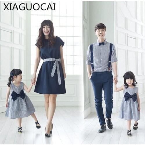 2019 Summer Family Matching Outfits Mother Daughter Dress Clothing Father Son Short Blouse Denim Overalls Jeans Clothes B21 10