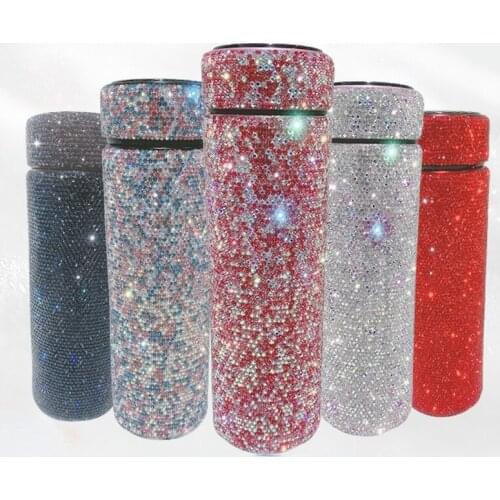 480ml Hot Shiny Diamond Thermos Bottles Clay Craft Stainless Steel Water Bottle Temperature Display Vacuum Flasks Girl Lady Gift