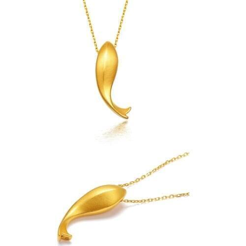 MADALENA SARARA Women Gold Pendant Mini 24k Pure Gold Fish Pendant Necklace 18k Chain 18"