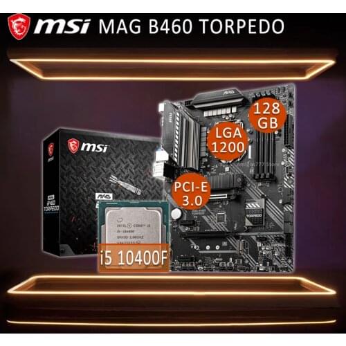 LGA 1200 MSI MAG B460 TORPED0O Gaming Motherbaord With Intel Core i5 10400F Motherboard Set DDR4 B460 Gaming Placa-mãe 1200 New