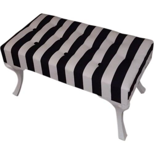 BALTACI FURNITURE BLACK WHITE STRIPED FOOT POWDER BENCH BANK