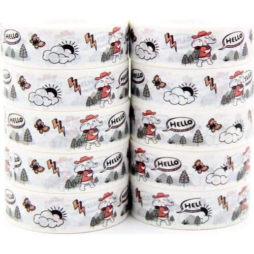 NEW 10pcs/Lot 15mm x 10m Elephant Climb Illustration Doodle Seamless Washi Tape Scrapbook Paper Masking Adhesive Washi Tape
