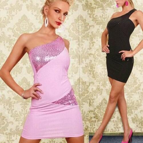 New Fashion Women Dress Sexy Sequin Dress Elegant Off Shoulder Sleeveless Shiny Bodycon Mini Dress Patckwork Balck Pink Dresses