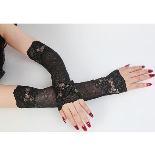 Women Driving Gloves Elastic Arm Cover Summer Sunscreen Long Arm Sleeve Fingerless Lace Gloves Lady Fake Sleeve For Outdoor