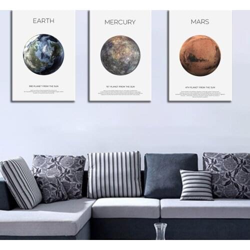 Solar System Picture Planet Earth Moon Mars Poster Astronomy Space Wall Art Canvas Print Painting Nordic Kids Room Decoration