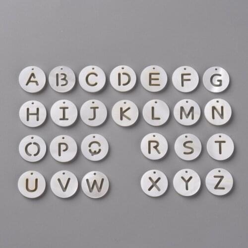 30pcs Natural Freshwater Shell Alphabet Pendants Flat Round with 26 Letter A~Z for Creative jewelry Bracelet necklace DIY making