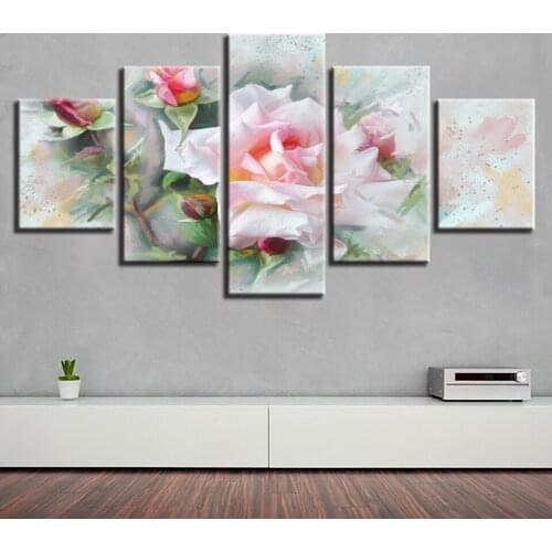 Full Round Drill DIY Diamond 5D Embroidery 5 Pcs Painting Rose Pink Red Cross Stitch Picture Flower Mosaic Wall Art Home Decor