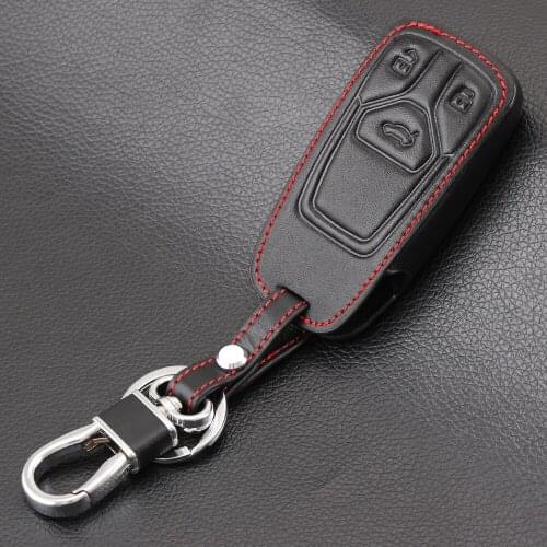 Remote 3 Buttons Genuine Leather Car Key Fob Cover Case Shell Holder For Audi A4 Allroad B9 Q5 Q7 TT TTS Keyless 2016 2017 2018
