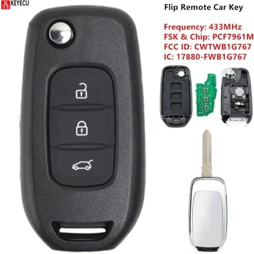 Keyecu Flip Remote Car Key With 3 Button 433MHz PCF7961M HU136 Blade - FOB for Renault Kadjar Captur Megane 3 Kaptur, CWTWB1G767