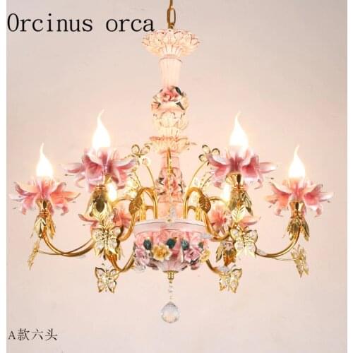 French garden luxury crystal chandelier European living room restaurant childrens Princess Pink ceramic Chandelier