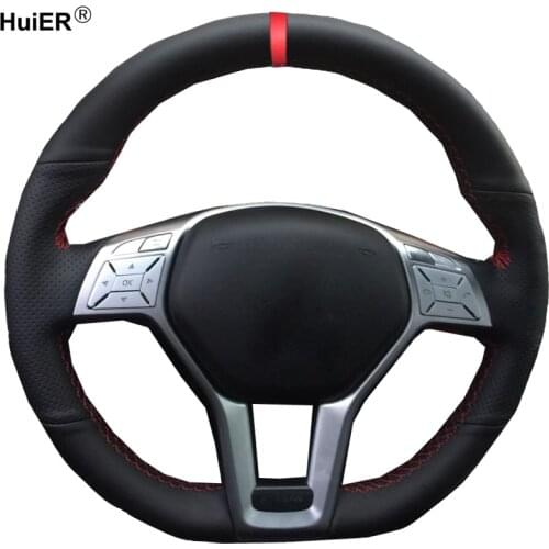 HuiER Hand Sewing Car Steering Wheel Cover For Mercedes Benz A-Class 2013 2014 2015 CLA-Class 2013 2014 C-Class 2013 2014