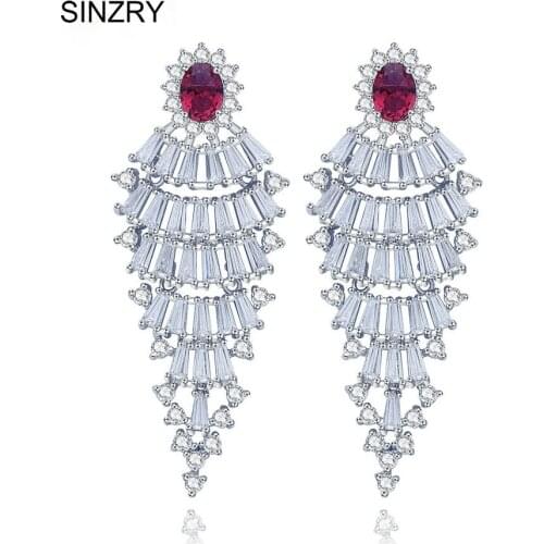 SINZRY bridal jewelry WHITE brilliant AAA Cubic Zircon glitter tassel wedding dangle earrings for women