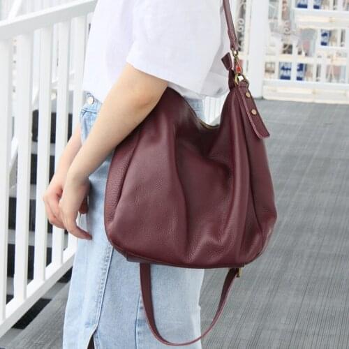 Simple Casual Shoulder Bags For Women Leather Handbags Big Soft Genuine Cow Leather Crossbody Bag Lady Travel Commuter Tote Bag