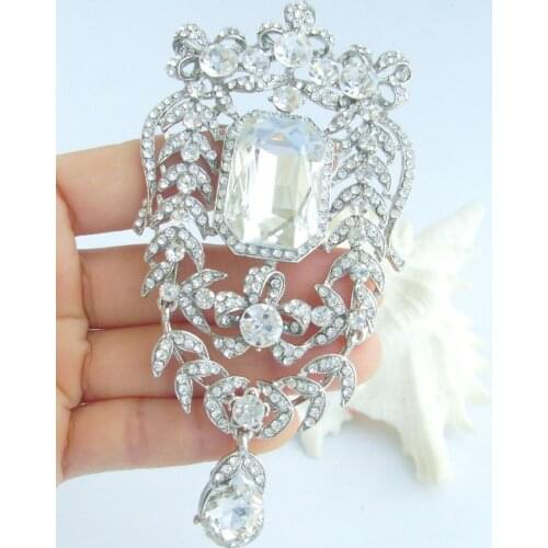 Wedding Bridal Rhinestone Crystal Teardrop Flower Brooch Pin Pendant EE04910C1