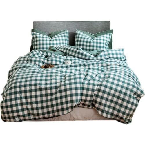 Japanese Brief Style Duvet Cover Bed Sheet with Pillowcase Set 3/4Pc Queen King Size Plaid 100% Cotton Bedding Set Home Textile