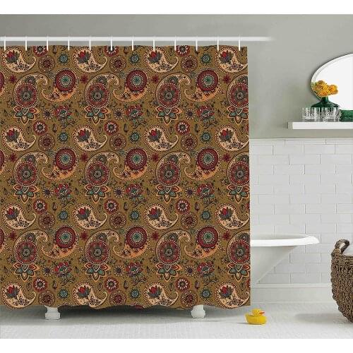Paisley Shower Curtain Vintage Inspired Multicolored Leaf Authentic Flower Motif in Earth Tones Print Fabric Bathroom Decor