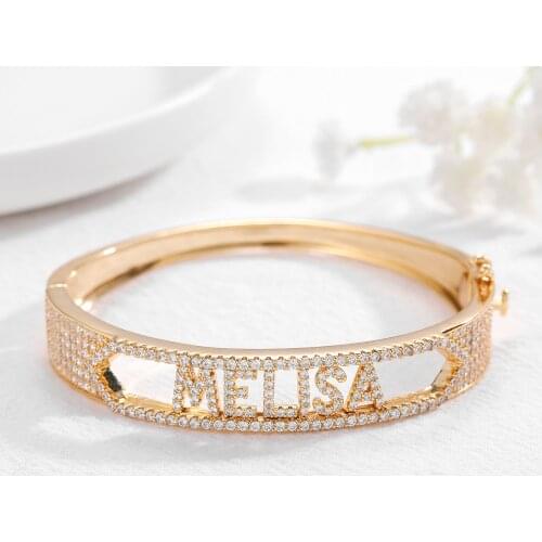 Custom Zircon Name Bracelet & Bangle For Women Personalize Cubic Zirconia Initial Letters Words Crystal Bangles Fashion Jewelry