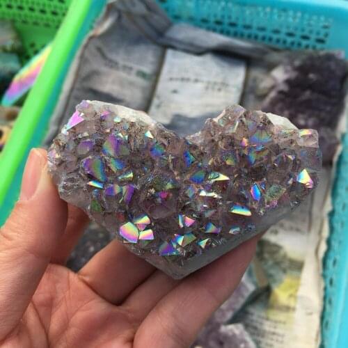 165g Amethyst Geode Heart Shaped Crystal Healing Crystals Stones Titanium Rainbow Aura Amethyst Cluster Angel Aura