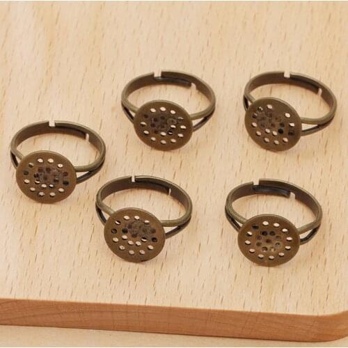 200pcs Adjustable Ring Settings Blanks with 12mm Circle Pad Cameo Cabochons Base DIY Jewelry Findings Supplies