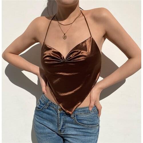 2021 Fashion Trend Women’s Sexy Halter Lace-Up Camisole Summer Solid Color V-neck Triangle Exposed Navel Tops Backless Tanks