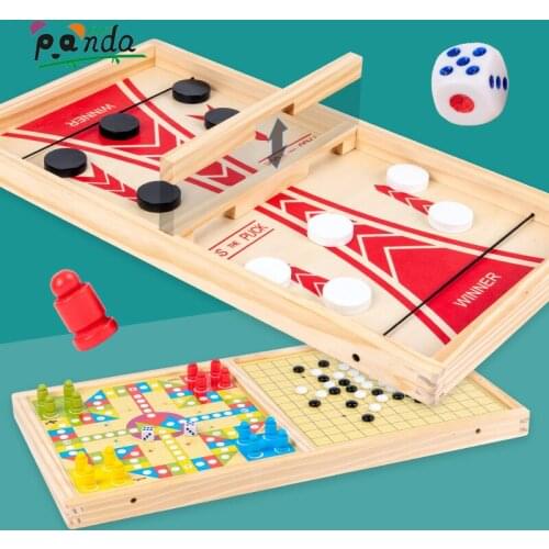 3 In 1 Wooden Catapult Sling Puck Game Chess Board Battle Party Toy Desktop Slingshot Game STEM Fidget Toys For Kids & Adults